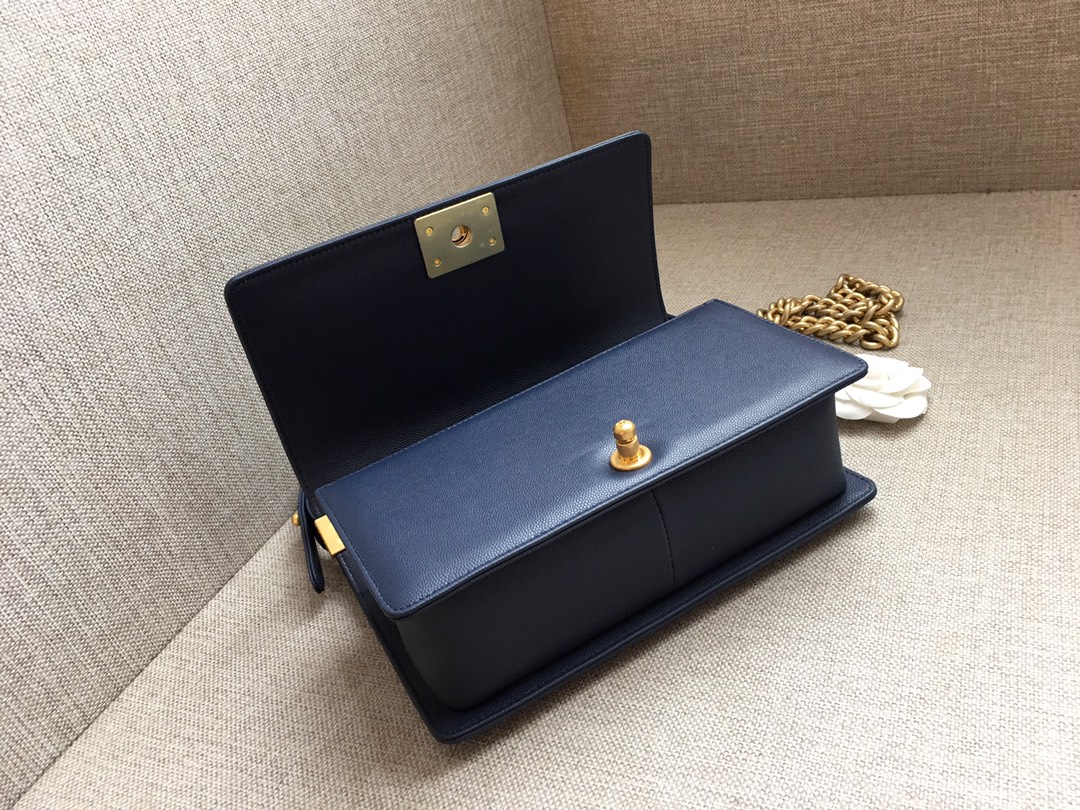 Caviar Medium Boy Handbag Flap Bag A67086 Dark Blue/Gold